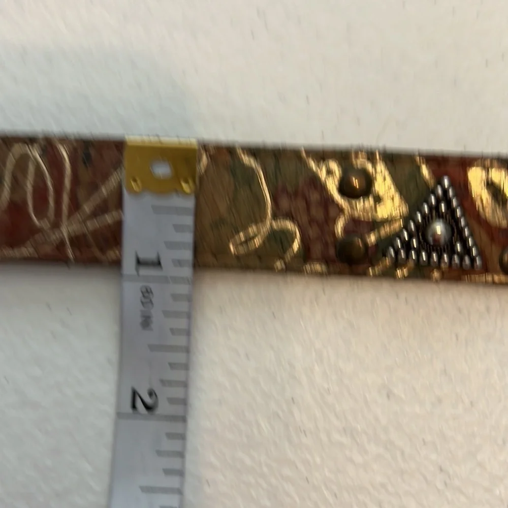 Elite Abstract Print Belt with Silver Tone Accents Sz Small